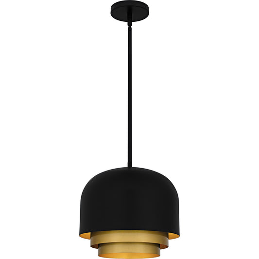 Quoizel Frankie 12in 3-Light Pendant | Modern Matte Black and Gold Metal | Kitchen Island & Dining Room | 12 x 12 x 11.5 in | Model FRK1812MBK