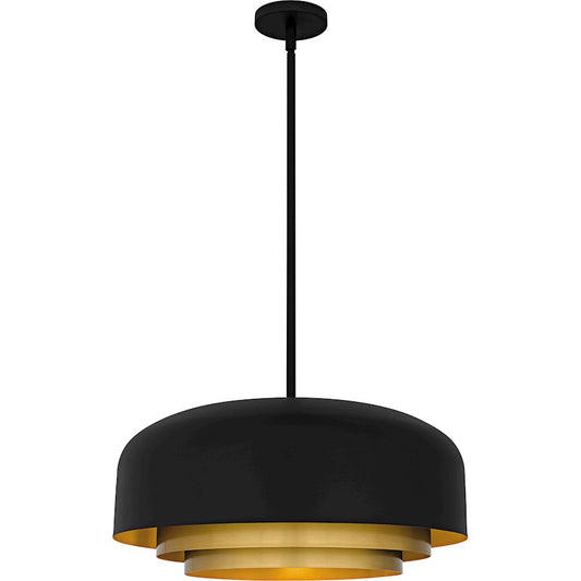 Quoizel Frankie 22in 4-Light Pendant | Modern Matte Black and Gold Metal | Dining Room & Kitchen Island | 22 x 22 x 11.5 in | Model FRK2822MBK