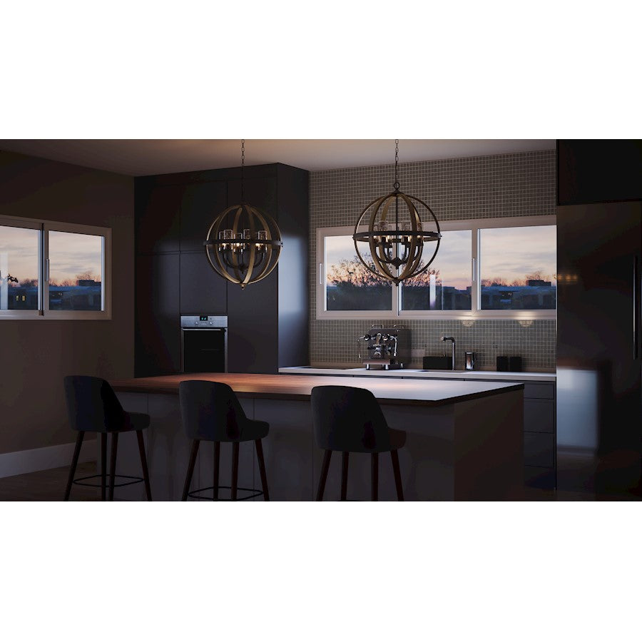 6 Light Pendant, Rustic Black