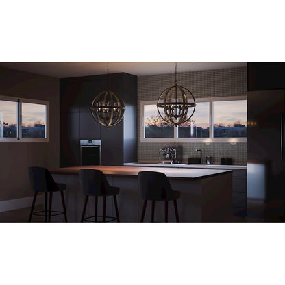 6 Light Pendant, Rustic Black