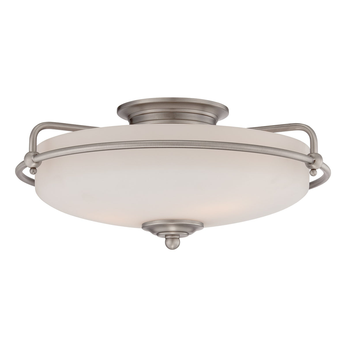 Quoizel Griffin 17in 3-Light Flush Mount | Soft Modern Antique Nickel and White Etched Glass | Hallway & Bedroom | 17 x 17 x 8 in | Model GF1617AN