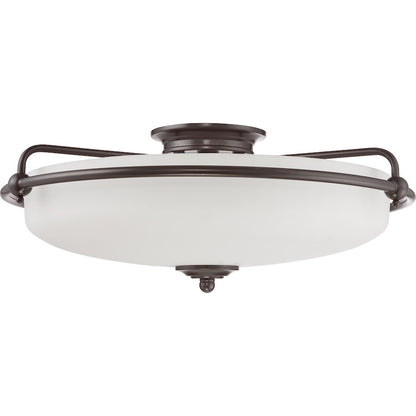 Quoizel Griffin 21in 4-Light Flush Mount | Contemporary Palladian Bronze Steel | Bedroom & Hallway Ceiling Light | 21 x 21 x 8.5 in | Model GF1621PN