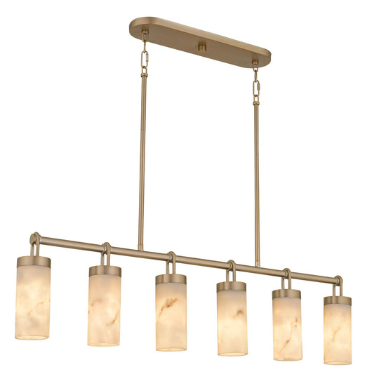 Quoizel Gianna 41in 6-Light Island Chandelier | Contemporary Bronze Gold and Faux Alabaster Resin | Kitchen Island & Dining Room | Model GIA640BGD