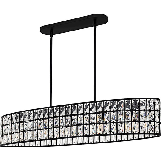 Quoizel Gibson 42in 5-Light Island Chandelier | Glam Matte Black and Clear Crystal Glass | Kitchen Island & Dining Room | Model GIB542MBK