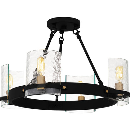 Quoizel Gloucester 20in 4-Light Semi-Flush Mount | Industrial Matte Black and Clear Hammered Glass | Bedroom & Hallway | Model GLC1720MBK