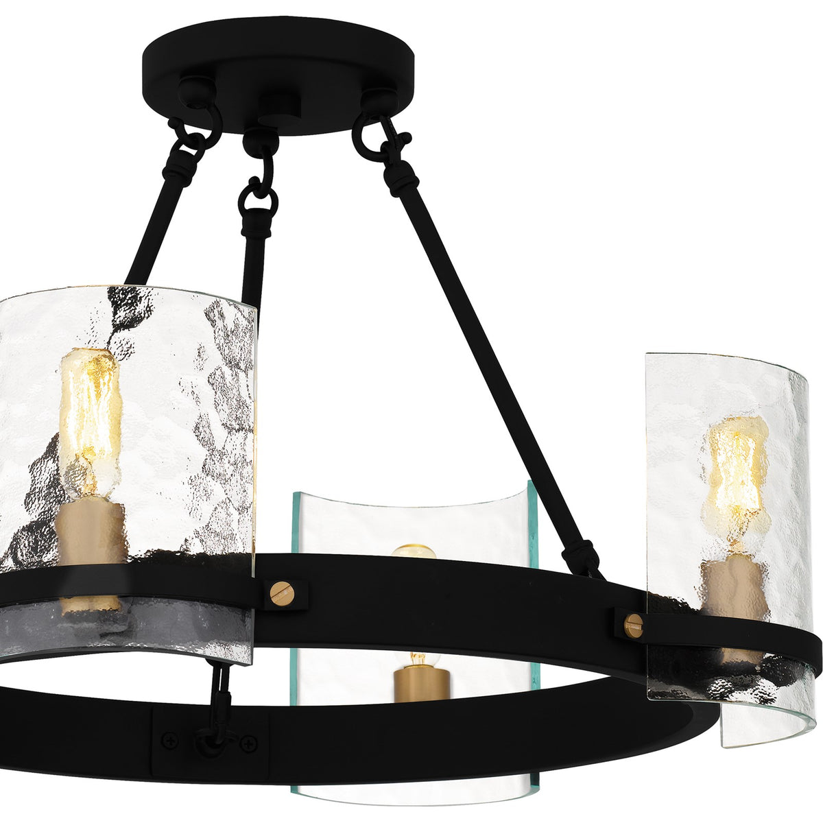 Quoizel Gloucester 20in 4-Light Semi-Flush Mount | Industrial Matte Black and Clear Hammered Glass | Bedroom & Hallway | Model GLC1720MBK