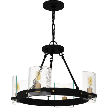 Quoizel Gloucester 20in 4-Light Chandelier | Industrial Matte Black and Clear Hammered Glass | Dining Room & Foyer | Model GLC5020MBK