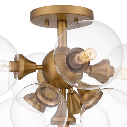 Quoizel Glinda 5 Light Semi-Flush Mount, Weathered Brass/Clear