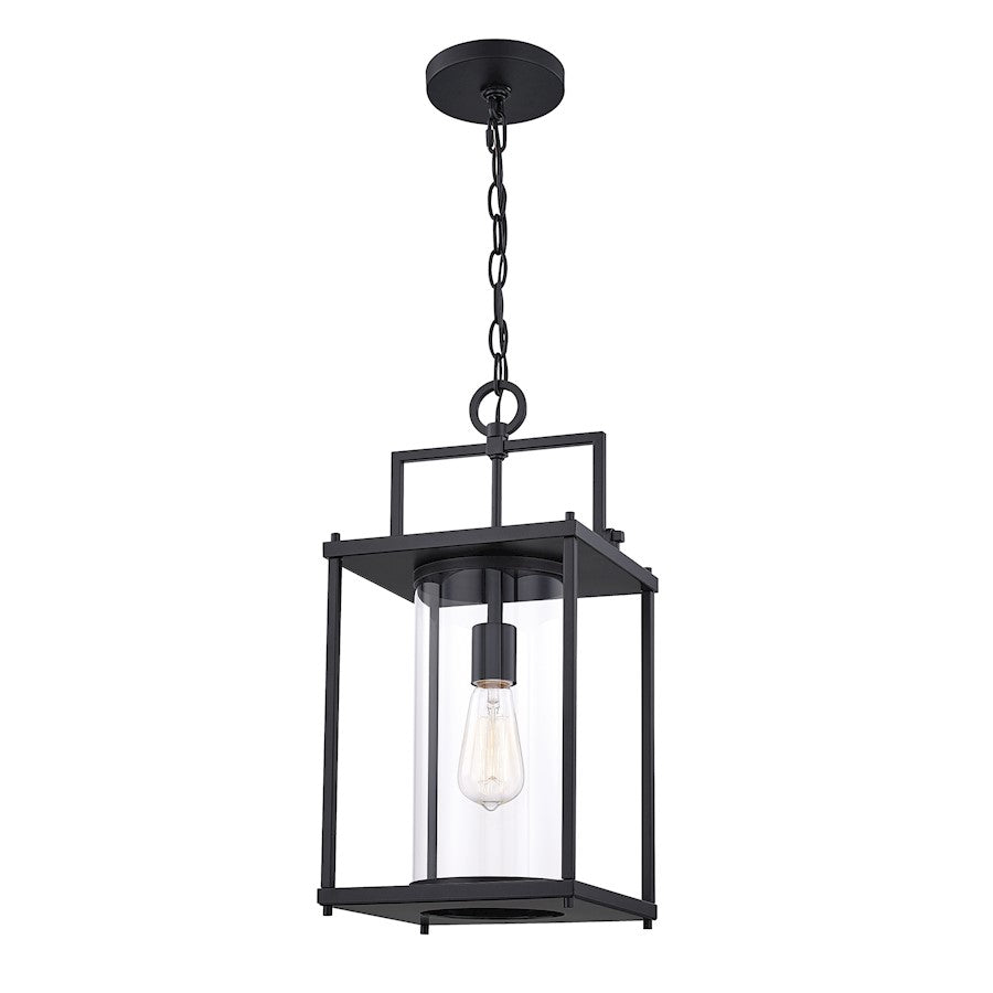 Quoizel Garrett 1 Light Outdoor Hanging, Matte Black/Clear