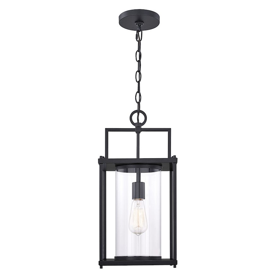 Quoizel Garrett 1 Light Outdoor Hanging, Matte Black/Clear