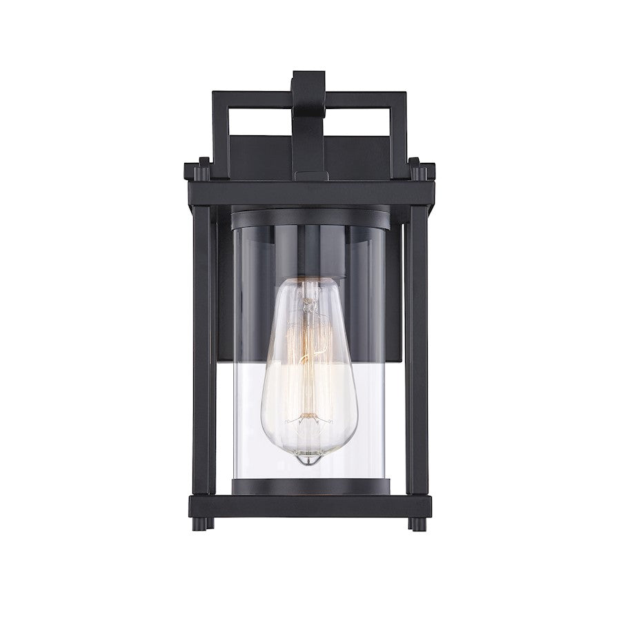 Quoizel Garrett 6.5" 1 Light Outdoor Wall Lantern, Black/Clear