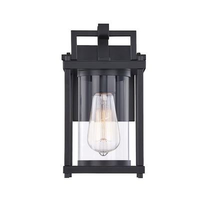Quoizel Garrett 6.5" 1 Light Outdoor Wall Lantern, Black/Clear