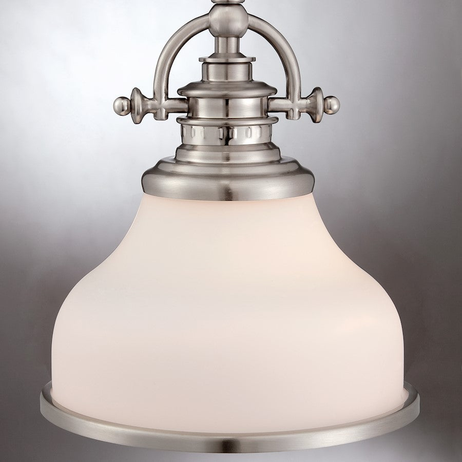 Quoizel Grant 8in 1-Light Mini Pendant | Classic Brushed Nickel and Opal Etched Glass | Kitchen Island & Breakfast Nook | Model GRT1508BN