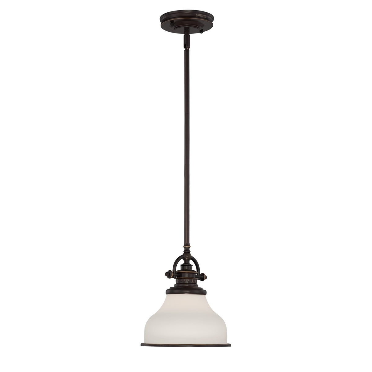 Quoizel Grant 8in 1-Light Mini Pendant | Classic Palladian Bronze and Opal Etched Glass | Kitchen Island & Breakfast Nook | Model GRT1508PN