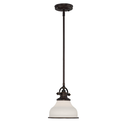 Quoizel Grant 8in 1-Light Mini Pendant | Classic Palladian Bronze and Opal Etched Glass | Kitchen Island & Breakfast Nook | Model GRT1508PN