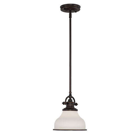 Quoizel Grant 8in 1-Light Mini Pendant | Classic Palladian Bronze and Opal Etched Glass | Kitchen Island & Breakfast Nook | Model GRT1508PN
