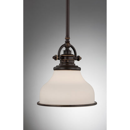 Quoizel Grant 8in 1-Light Mini Pendant | Classic Palladian Bronze and Opal Etched Glass | Kitchen Island & Breakfast Nook | Model GRT1508PN