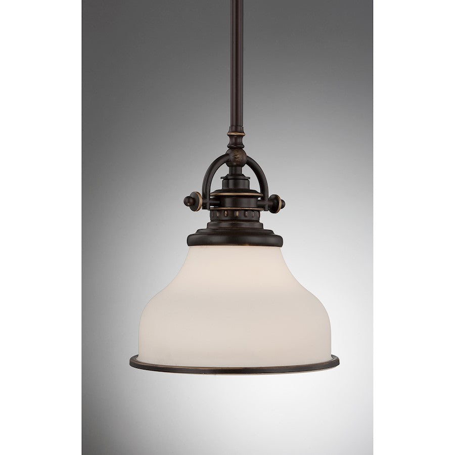 Quoizel Grant 8in 1-Light Mini Pendant | Classic Palladian Bronze and Opal Etched Glass | Kitchen Island & Breakfast Nook | Model GRT1508PN