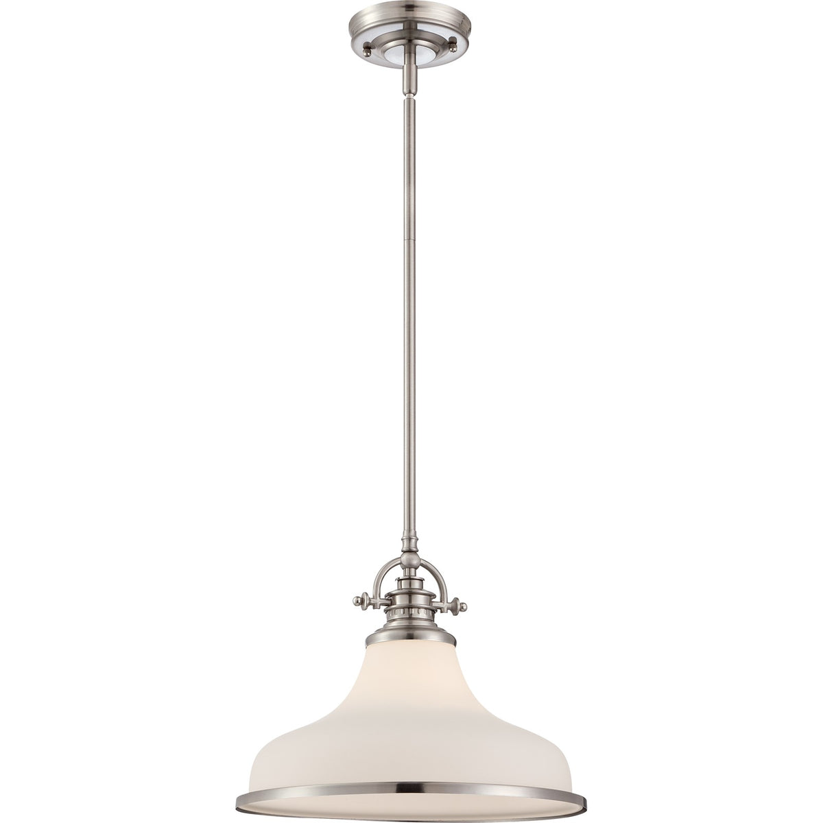 Quoizel Grant 13.5in 1-Light Pendant | Classic Brushed Nickel and Opal Etched Glass | Kitchen Island & Dining Room | Model GRT2814BN