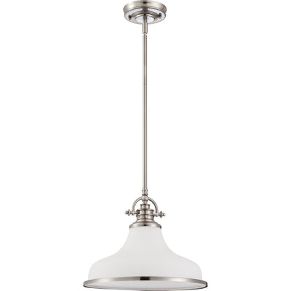 Quoizel Grant 13.5in 1-Light Pendant | Classic Brushed Nickel and Opal Etched Glass | Kitchen Island & Dining Room | Model GRT2814BN