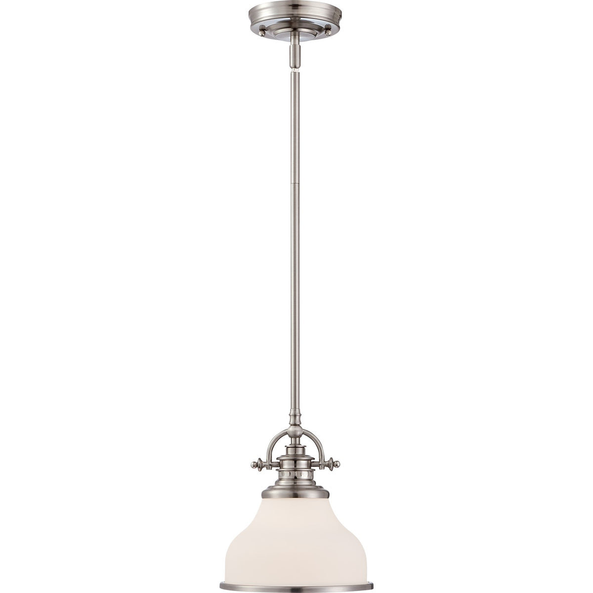 Quoizel Grant 13.5in 1-Light Pendant | Classic Brushed Nickel and Opal Etched Glass | Kitchen Island & Dining Room | Model GRT2814BN