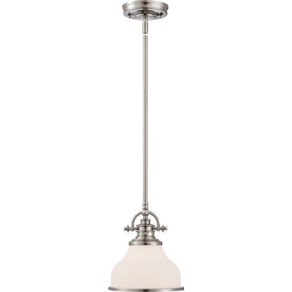 Quoizel Grant 13.5in 1-Light Pendant | Classic Brushed Nickel and Opal Etched Glass | Kitchen Island & Dining Room | Model GRT2814BN