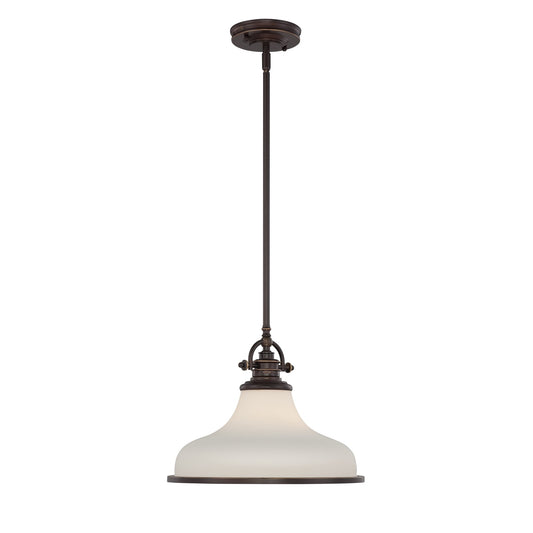 Quoizel Grant 13.5in 1-Light Pendant | Classic Palladian Bronze and Opal Etched Glass | Kitchen Island & Dining Room | Model GRT2814PN