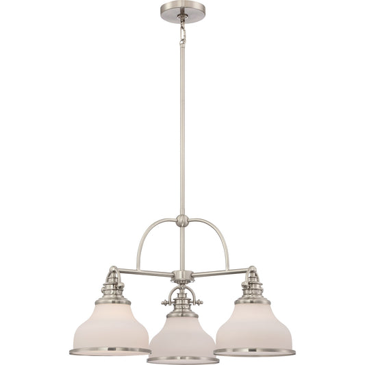 Quoizel Grant 24in 3-Light Chandelier | Classic Brushed Nickel and Opal Etched Glass | Dining Room & Foyer | 24 x 24 x 15.5 in | Model GRT5103BN