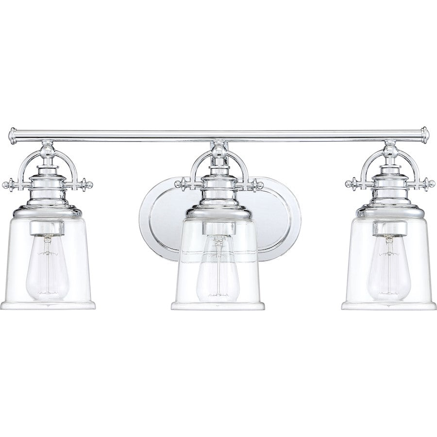 3 Light Bathroom Vanity Light, Polished Chrome