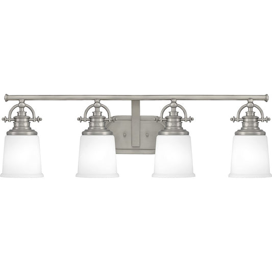 Quoizel Grant 4 Light Bath, Antique Nickel/Opal Etched