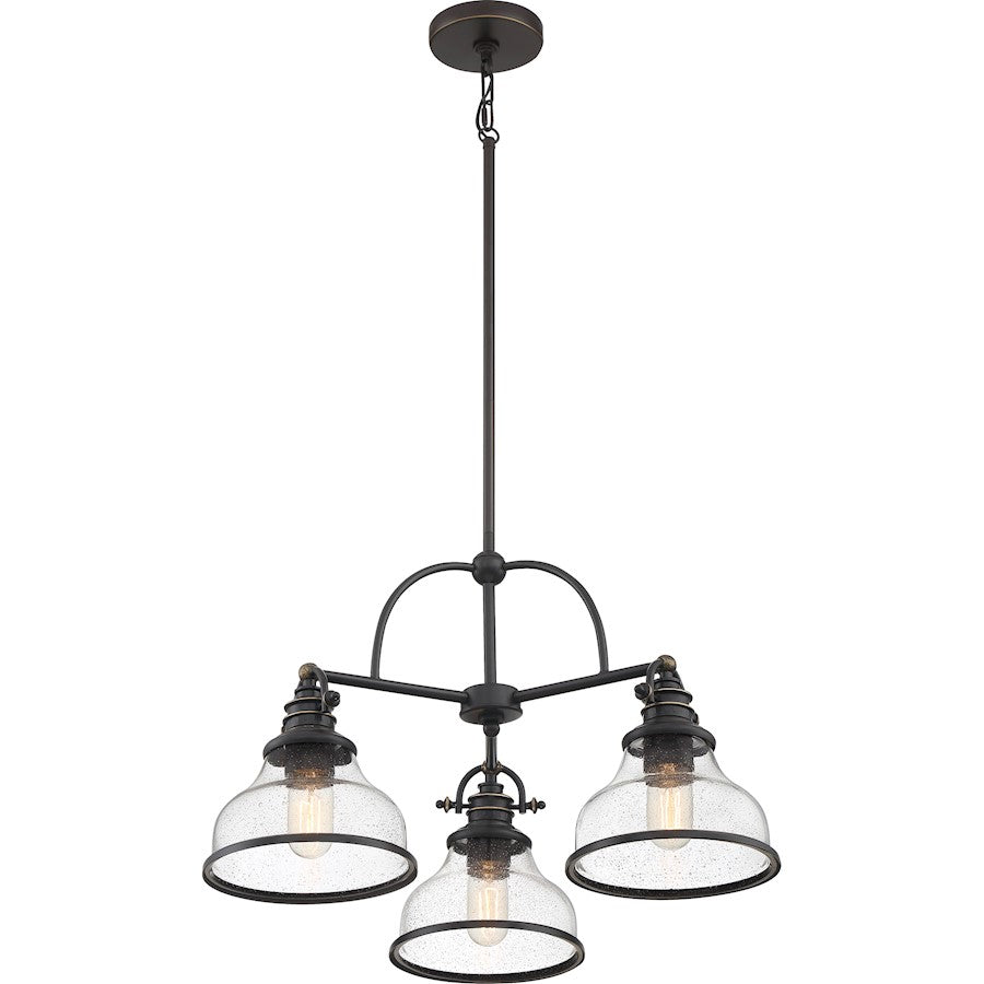 Quoizel Grant Seedy Glass 3 Light Chandelier, Palladian Bronze