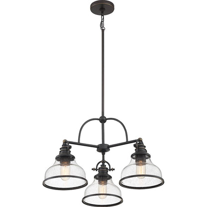 Quoizel Grant Seedy Glass 3 Light Chandelier, Palladian Bronze