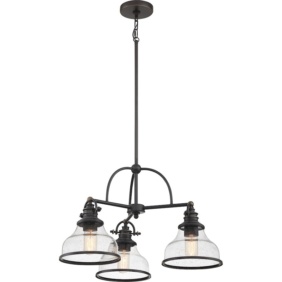 Quoizel Grant Seedy Glass 3 Light Chandelier, Palladian Bronze