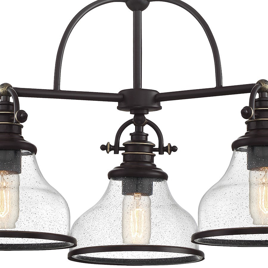 Quoizel Grant Seedy Glass 3 Light Chandelier, Palladian Bronze