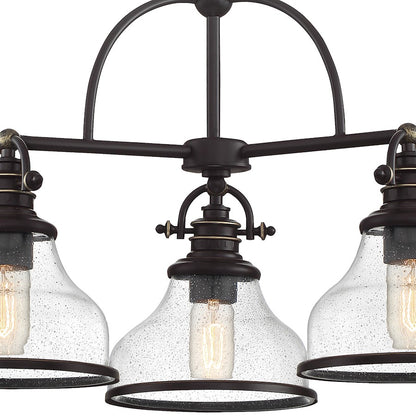 Quoizel Grant Seedy Glass 3 Light Chandelier, Palladian Bronze