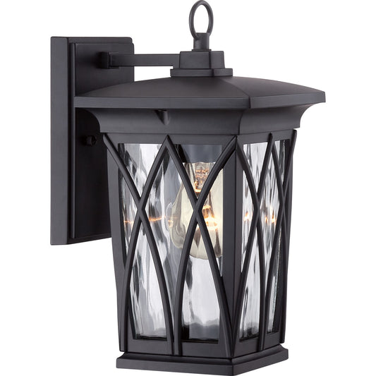 Quoizel Grover 6.5in 1-Light Outdoor Lantern | Craftsman Mystic Black and Clear Water Glass | Front Porch & Entryway | Model GVR8406K