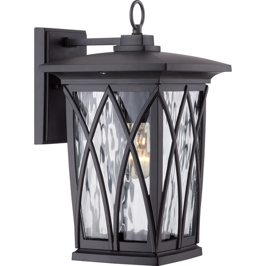 Quoizel Grover 8.5in 1-Light Outdoor Lantern | Craftsman Mystic Black and Clear Water Glass | Front Porch & Entryway | Model GVR8408K