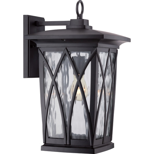 Quoizel Grover 10.5in 1-Light Outdoor Lantern | Craftsman Mystic Black and Clear Water Glass | Front Porch & Entryway | Model GVR8410K