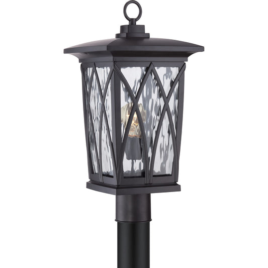 Quoizel Grover 10.5in 1-Light Outdoor Wall Lantern | Craftsman Mystic Black and Clear Water Glass | Front Porch & Entryway | Model GVR9010K