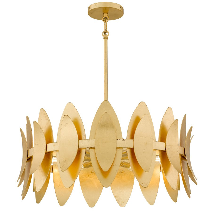 Quoizel Hayley 6-Lt Gold Leaf Pendant , 27", Gold Leaf - HAY2827GFL
