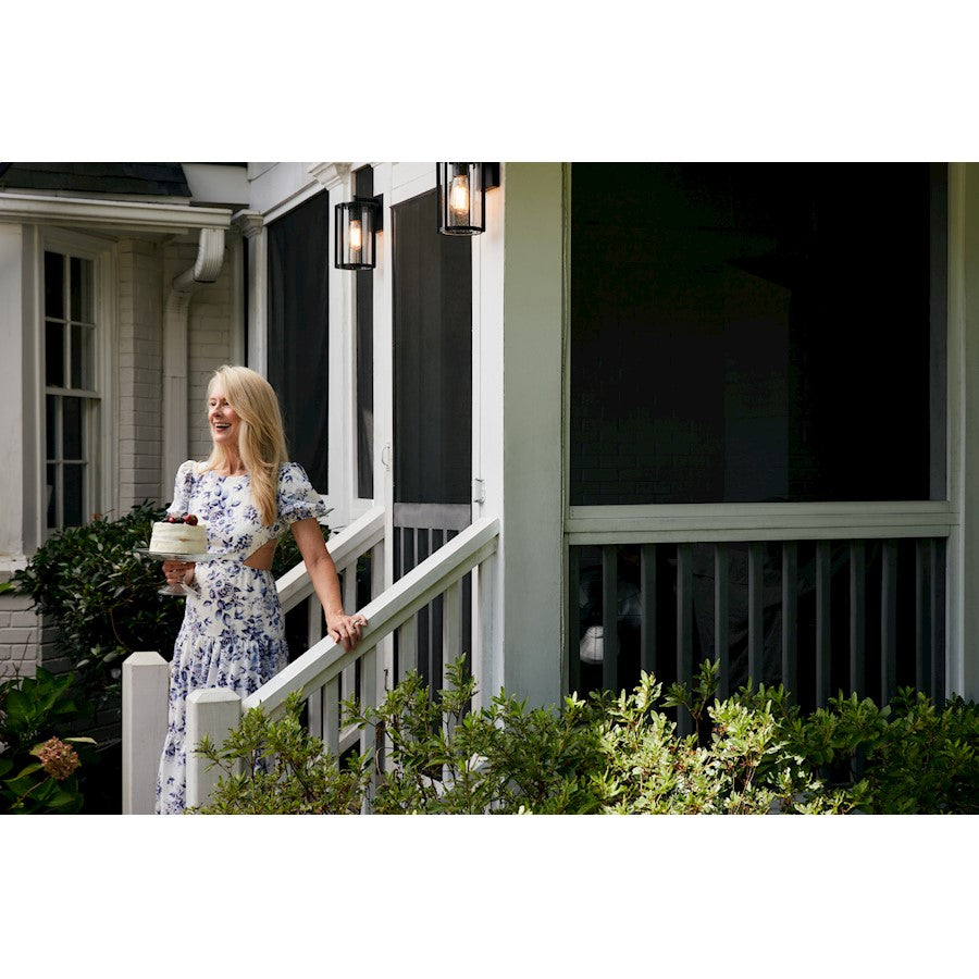 Quoizel Hazel 1 Light Outdoor Lantern, Earth Black/Clear Seeded