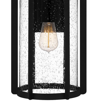 Quoizel Hazel 1 Light Outdoor Lantern, Earth Black/Clear Seeded