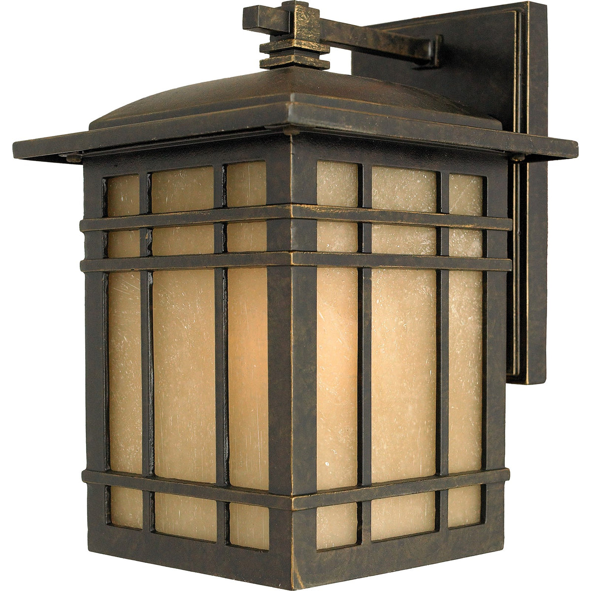 Quoizel Hillcrest 7in 1-Light Outdoor Lantern | Arts & Crafts Imperial Bronze and Amber Linen Glass | Front Porch & Entryway | Model HC8407IB