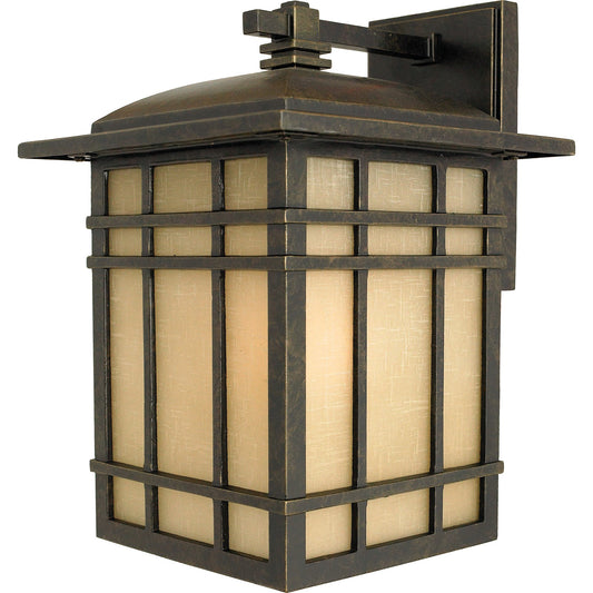 Quoizel Hillcrest 9in 1-Light Outdoor Lantern | Arts & Crafts Imperial Bronze and Amber Linen Glass | Front Porch & Entryway | Model HC8409IB