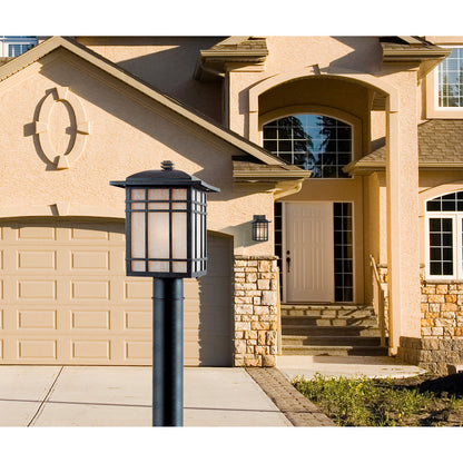 Quoizel Hillcrest 9in 1-Light Outdoor Lantern | Arts & Crafts Imperial Bronze and Amber Linen Glass | Front Porch & Entryway | Model HC8409IB