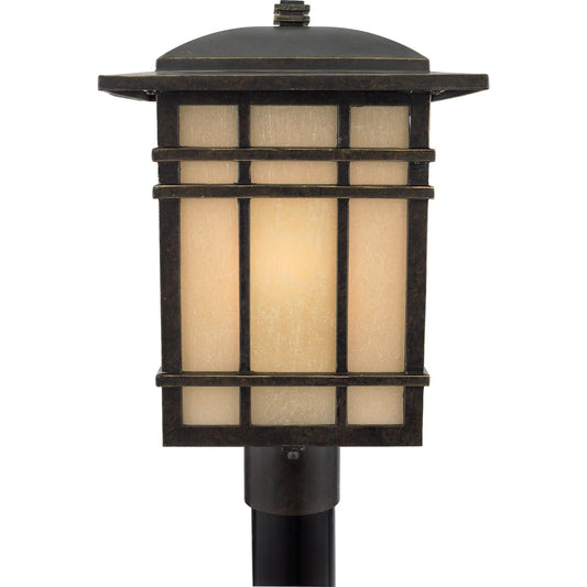 Quoizel Hillcrest 11in 1-Light Outdoor Lantern | Arts and Crafts Imperial Bronze and Amber Linen Glass | Front Porch & Entryway | Model HC9011IB