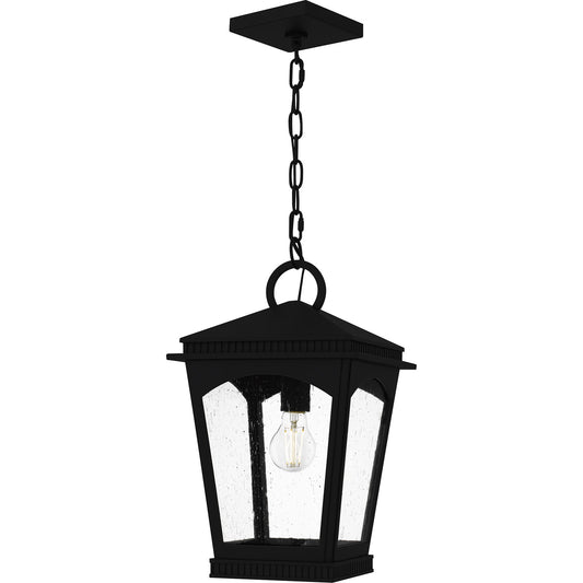 Quoizel Huck 10in 1-Light Mini Pendant | Traditional Earth Black and Clear Seedy Glass | Kitchen Island & Dining Room | Model HUK1510EK