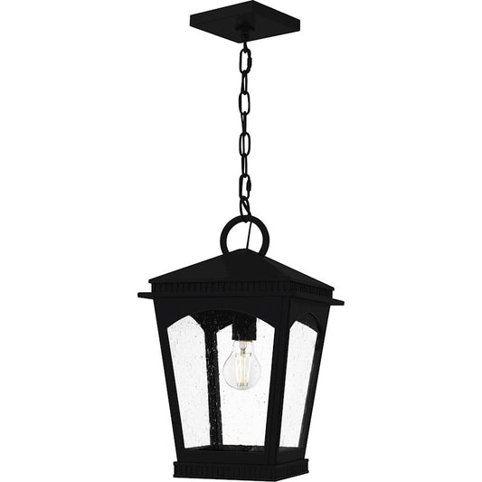 Quoizel Huck 10in 1-Light Outdoor Lantern | Traditional Earth Black and Clear Seedy Glass | Front Door & Porch | 10 x 10 x 17.5 in | Model HUK1910EK