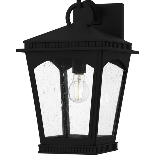 Quoizel Huck 11in 1-Light Outdoor Lantern | Traditional Earth Black and Clear Seedy Glass | Front Porch & Entryway | Model HUK8410EK