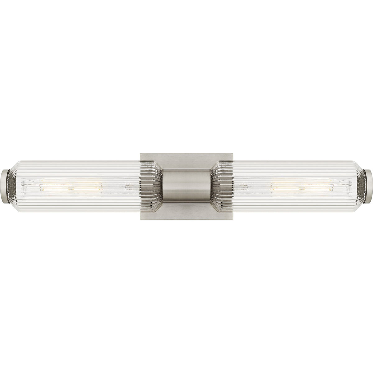 Quoizel Hawes 24in 2-Light Bath Light | Modern Brushed Nickel and Clear Ribbed Glass | Bathroom Vanity & Wall Sconce | Model HWS8524BN